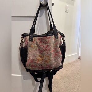 Nena & Co. Floral Tapestry Backpack Tote in Black, Pink, Yellow